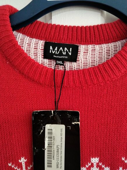Boohoo Man Christmas Jumper Size 3xl Long Sleeved Red Rain deer - Picture 3 of 7